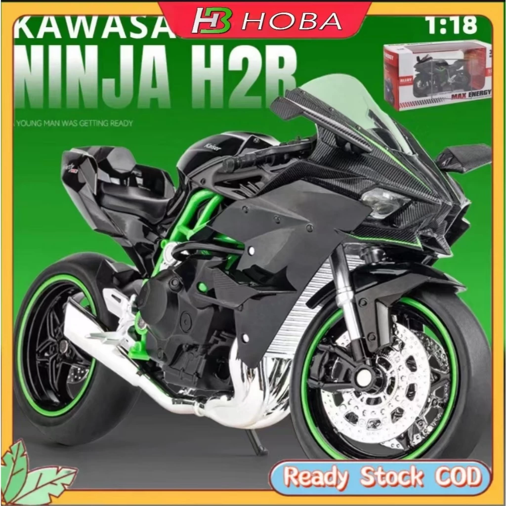HOBA โมเดลรถจักรยานยนต์ Kawasaki กันกระแทก ของเล่นสําหรับเด็ก H2R รถจักรยานยนต์โมเดลรถจักรยานยนต์ 1:10