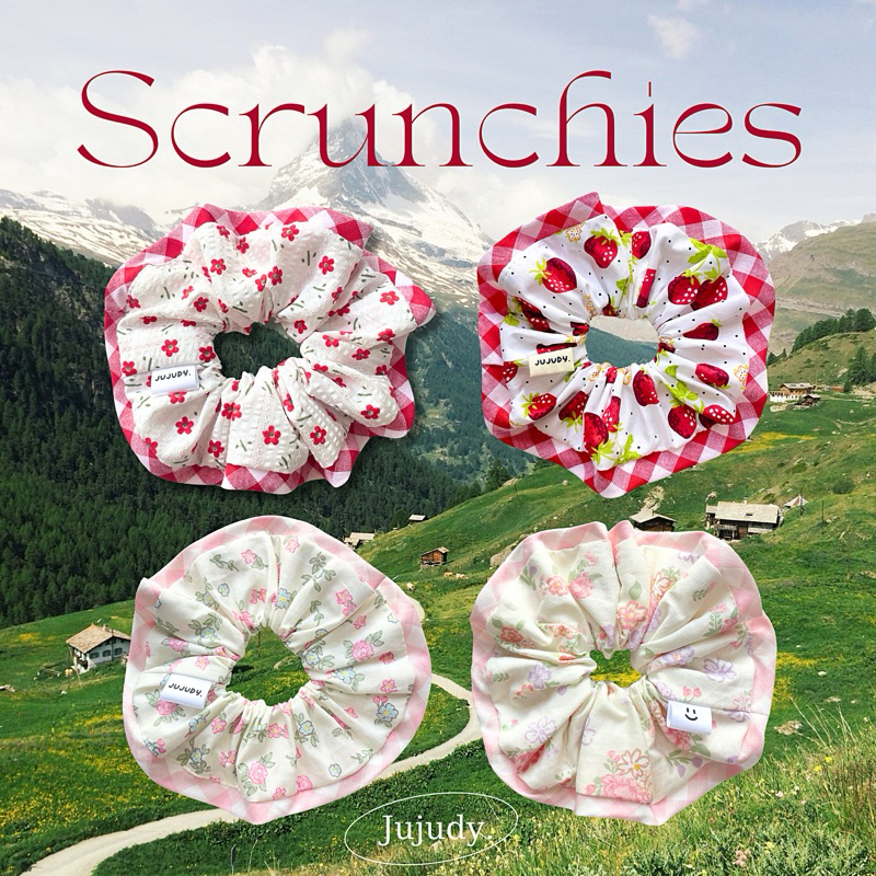 New Scrunchies ౨ৎ ยางรัดผมเเต่งขอบ ลายสก๊อตน่ารักๆ Jujudy.shop