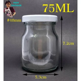 ขวด 75 มล. (50ใบ) ขวดแก้วเปล่า 75cc ขวดรังนกใส 75ml + ฝาโลหะ #48mm