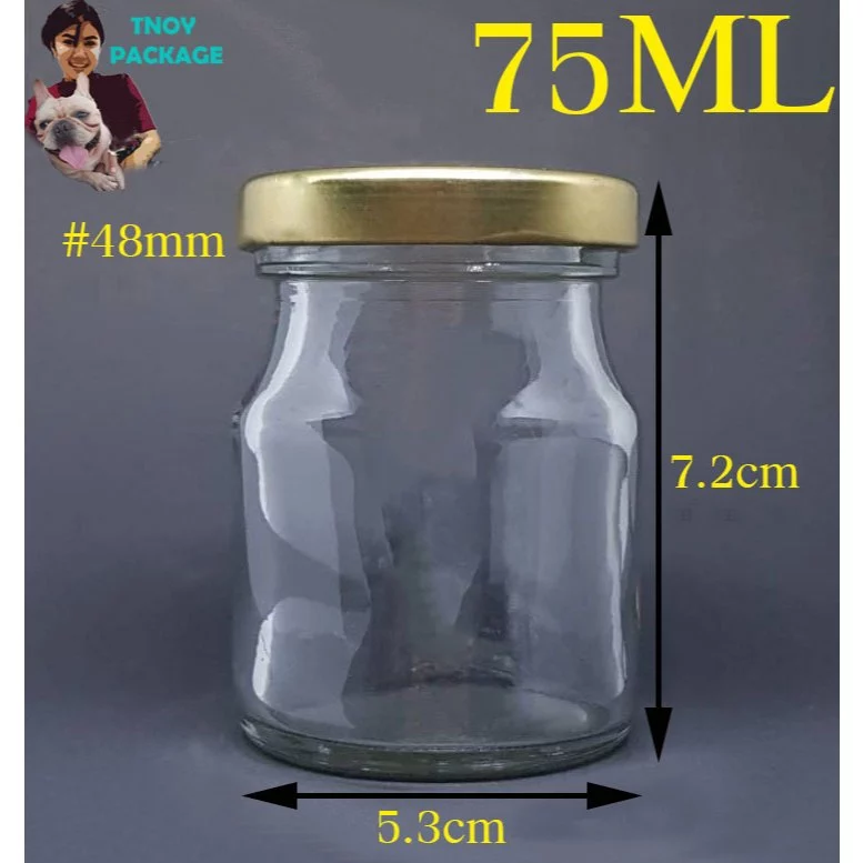 ขวด 75 มล. (50ใบ) ขวดแก้วเปล่า 75cc ขวดรังนกใส 75ml + ฝาโลหะ #48mm