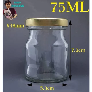 ขวด 75 มล. (50ใบ) ขวดแก้วเปล่า 75cc ขวดรังนกใส 75ml + ฝาโลหะ #48mm