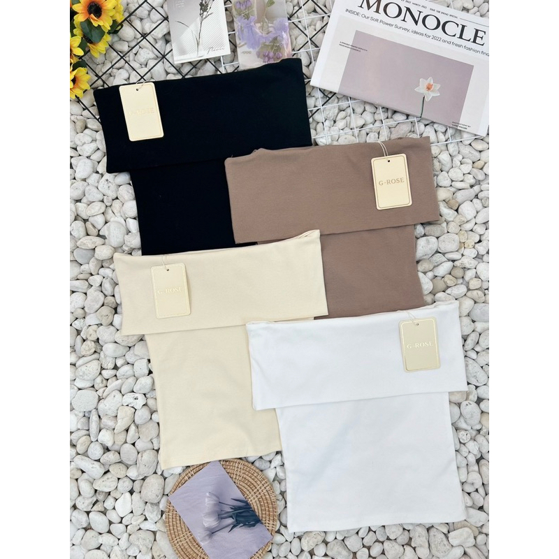 G-Rose - เสื้อปาดไหล่ ผ้าร่องเล็กนุ่มยืด สีพื้นแมทช์ง่าย💘