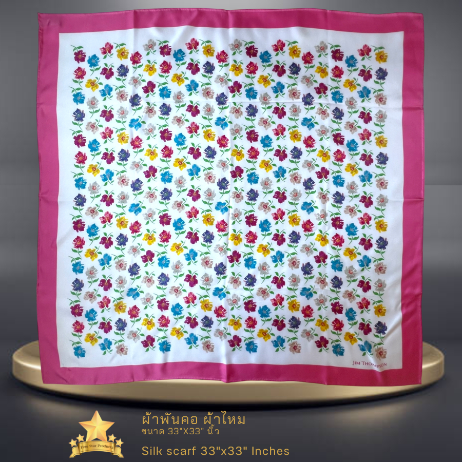 ผ้าพันคอผ้าไหม 33"x33" นิ้ว  Silk scarf square 33"x33" inches - AF25 - จิม ทอมป์สัน Jim Thompson