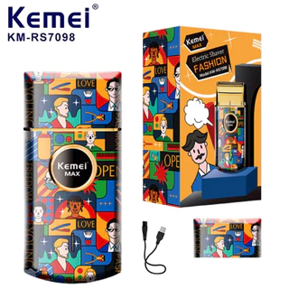Kemei KM-1102 เครึองโกนหนวดแบบชาร์จไร้สายสำรับผุ้ชายมีดโกนหนวด2in1สำรับหนวดยาวสัน ฟรีถุงพกพา