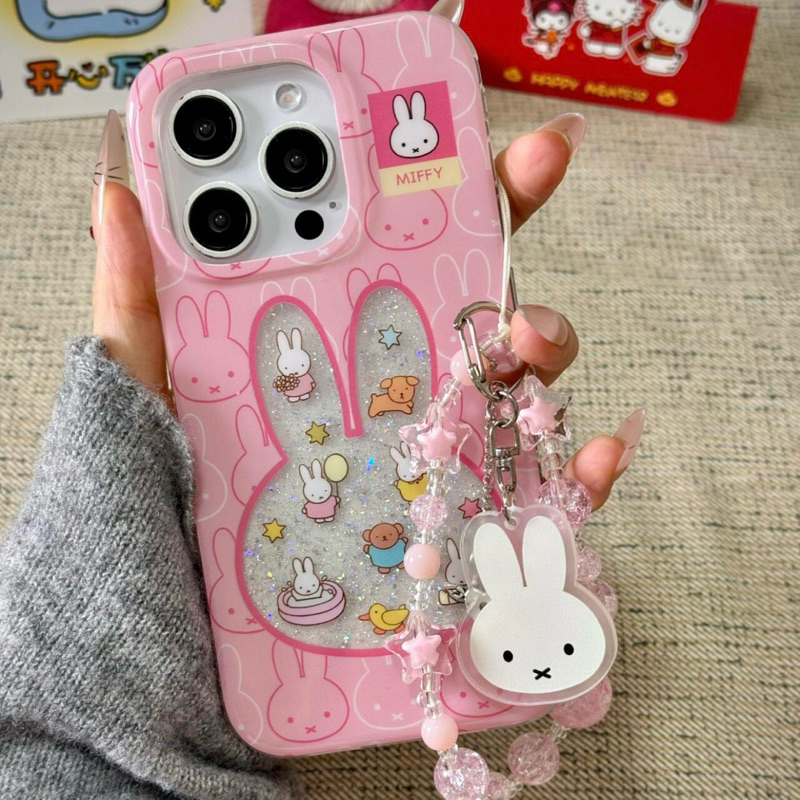 ( 13-16PM ) เคส+สายคล้อง Gliter Miffy ชมพูu