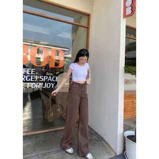 (ไม่ผลิตเพิ่ม)BEMYCHIC กางเกงยีนส์ขายาวสีน้ำตาลเข้ม รุ่น baggy jeans