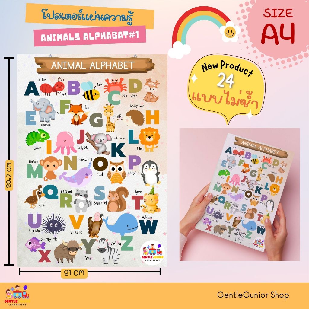 NEW!! แผ่นความรู้ หมวด A-Z no.1 และอีก 24 แบบ!! สำหรับเด็กๆ ขนาด A4  สื่อการสอนหัดอ่านเสริมพัฒนาการ