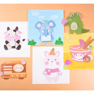 Box set ชุดกระดาษศิลปะงานปะติดกระดาษ DIY 3 มิติ เซต 12 ภาพ สอนศัพท์ภาษาอังกฤษ สีสันสดใสลายน่ารัก ฝึกสมาธิ