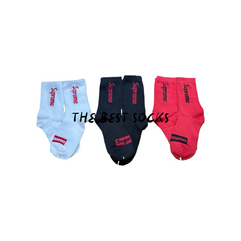 ถุงเท้าสตรีท Supreme ขาว-ดำ FREE SIZE