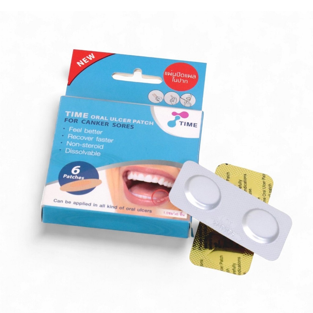 ที่เเปะร้อนใน แผ่นแปะแผลร้อนใน ชุดเเปะร้อนใน TIME ORAL 6 ชิ้น ปกป้องแผลในปาก