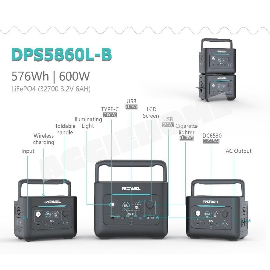 ROWEL เครื่องสำรองไฟ รุ่น DPS5860L-B / 220V / 1200W / เครื่องสำรองไฟ พาวเวอร์แบงค์ ชาร์จไฟ