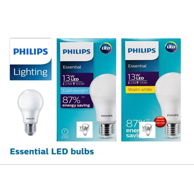 หลอดไฟ LED Philips 13W แสงขาว/แสงเหลือง ขั้วE27 ประหยัดไฟ ทนทาน