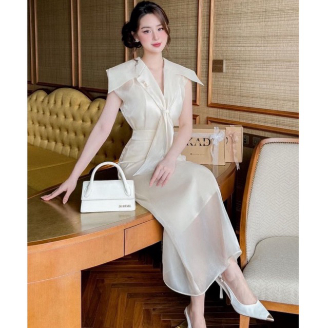 [NITTAYA] D2655 ชุดเดรส2ชิ้นเดรสกระโปรงสายเดี่ยว+เดรสกระโปรงคอปกแขนกุดซีทรูคลุมด้านนอก เรียบหรูดูแพง ใส่เที่ยว ดินเนอร์