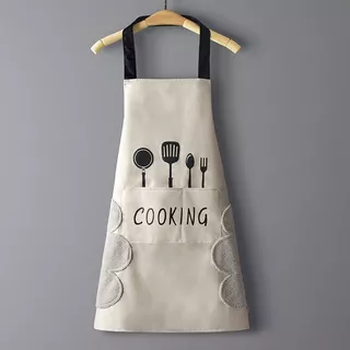 ผ้ากันเปื้อนCooking PVC พร้อมผ้าเช็ดมือด้านข้าง กันนำ้ กันนำ้มัน100% สไตล์เกาหลี สำหรับทำอาหาร ห้องครัว พร้อมส่งจากไทย