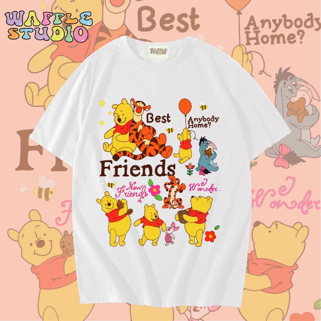 [ ส่งฟรี 🔥 ] WS1116 เสื้อยืดโอเวอร์ไซส์ ผ้าคอตตอน 100% เสื้อยืดเกาหลี เสื้อยืด หมีพูห์ Winnie The Pooh WAFFLE STUDIO