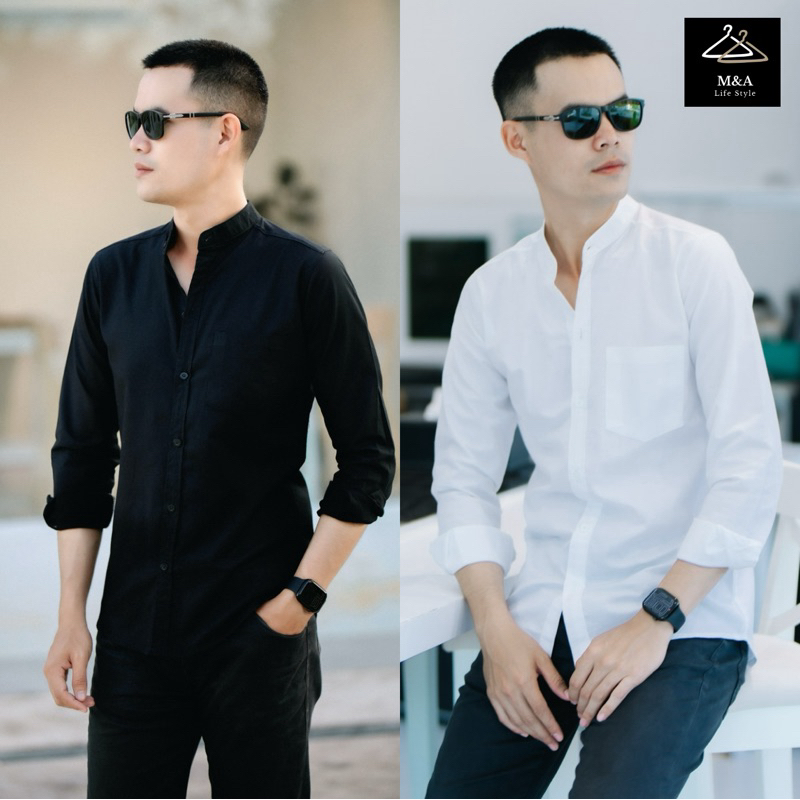 เสื้อเชิ้ตคอจีนแขนยาว เนื้อผ้าคุณภาพดี ทรงพอดีตัว M&A LIFE STYLE Man Clothing Shirt Cotton ผู้ชาย