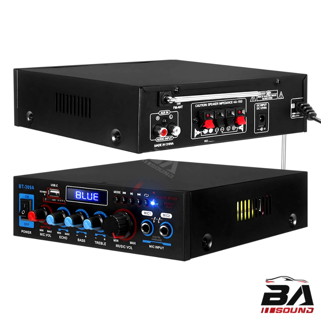 BA SOUND  เพาเวอร์แอมป์ บลูทูธในตัว พร้อมรีโมทใช้งานได้ BT-309A รองรับ บลูทูธ/USB/TF CARD/FM/AUX/ไมค์ เครื่องเสียงบ้าน