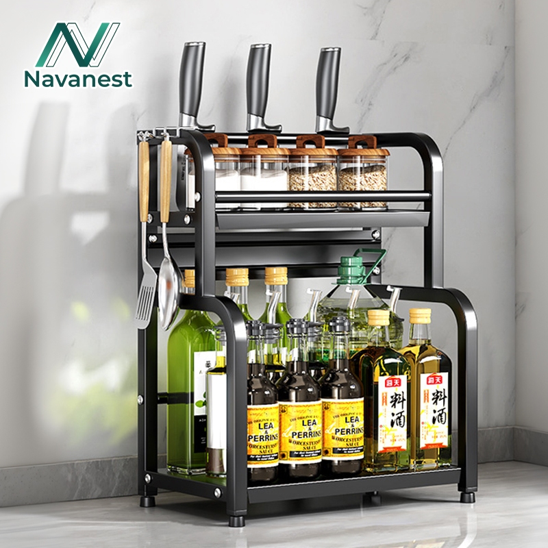 Navanest 2/3 ชั้น ชั้นวางเครื่องปรุง สำหรับวางของในครัว กันสนิม ชั้นวางเครื่องเทศ ที่วางเครื่องปรุง มีที่วางเขียงและที่ว