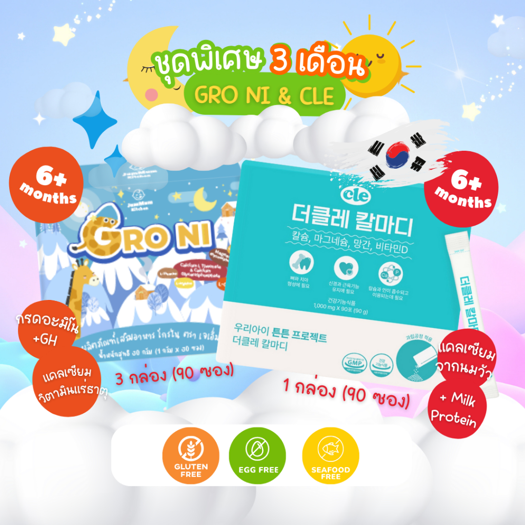 (ชุด 3 เดือน 90 ซอง) ผลิตภัณฑ์เสริมอาหาร โกรไน Gro Ni ตรา เจเอ็ม (JM Brand)