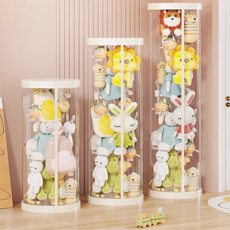 CONY หลอดเก็บตุ๊กตา แบบมีซิป กล่องเก็บของพลาสติกใส ประหยัดพื้นที่ ก็บตุ๊กตา ทรงกระบอก หมุนได้ ขนาดใหญ่