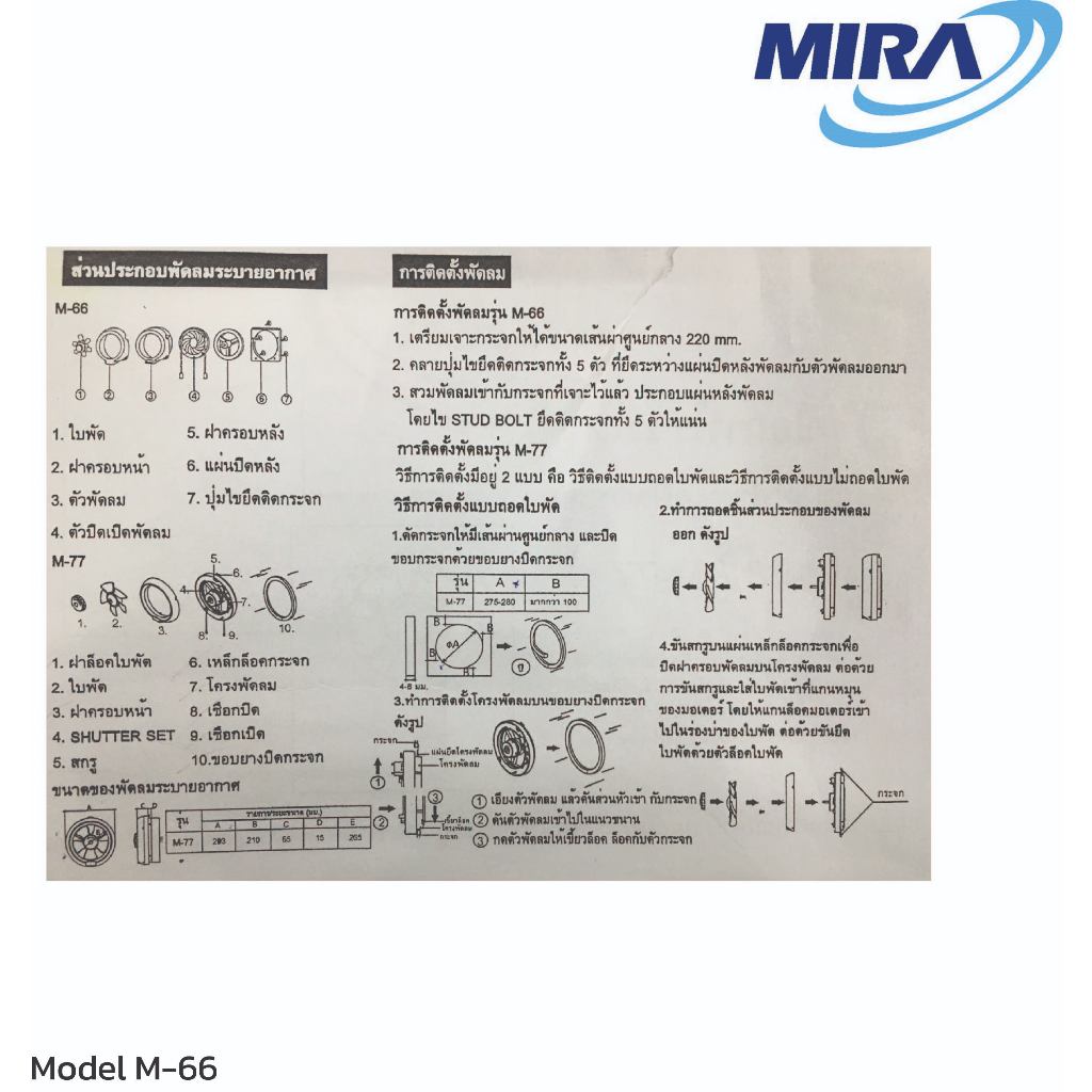MIRA มิร่า พัดลมดูดอากาศ ระบายอากาศ ติดกระจก 6 นิ้ว รุ่น M-66 - รูปที่ 2