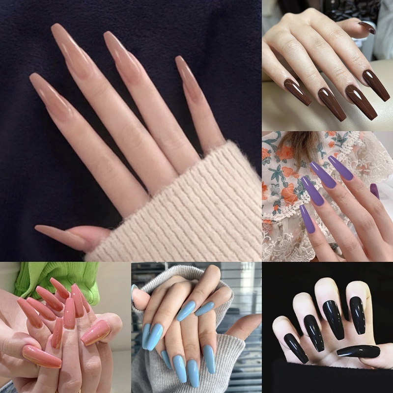 พร้อมส่ง Luxnail FN19 เล็บปลอมสำเร็จรูปสีเรียบ ทรงสวยนิ้วเรียวยาว เล็บปลอมทรงสั้น เล็บสำเร็จรูปทรงยาวสีพื้น