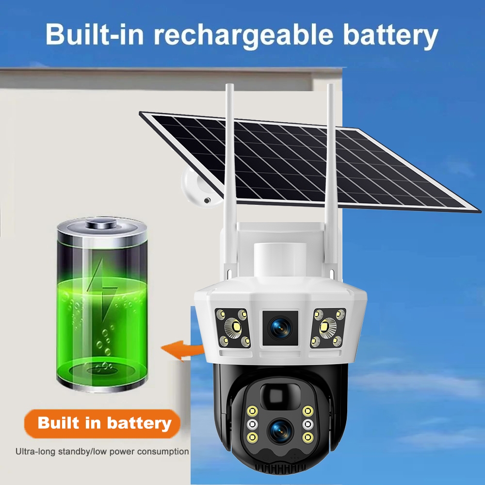 4G /WIFI Camera 12MP 6K 18LED Solar Cell กล้องวงจรปิด โซลาร์เซลล์ ความละเอียด12ล้านพิกเซล กล้อง2เลนส์3จอ คุยโต้ตอบ