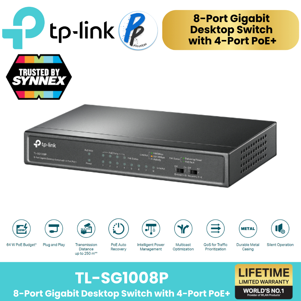 TP-Link TL-SG1008P 8-Port Gigabit Desktop Switch with 4-Port PoE+