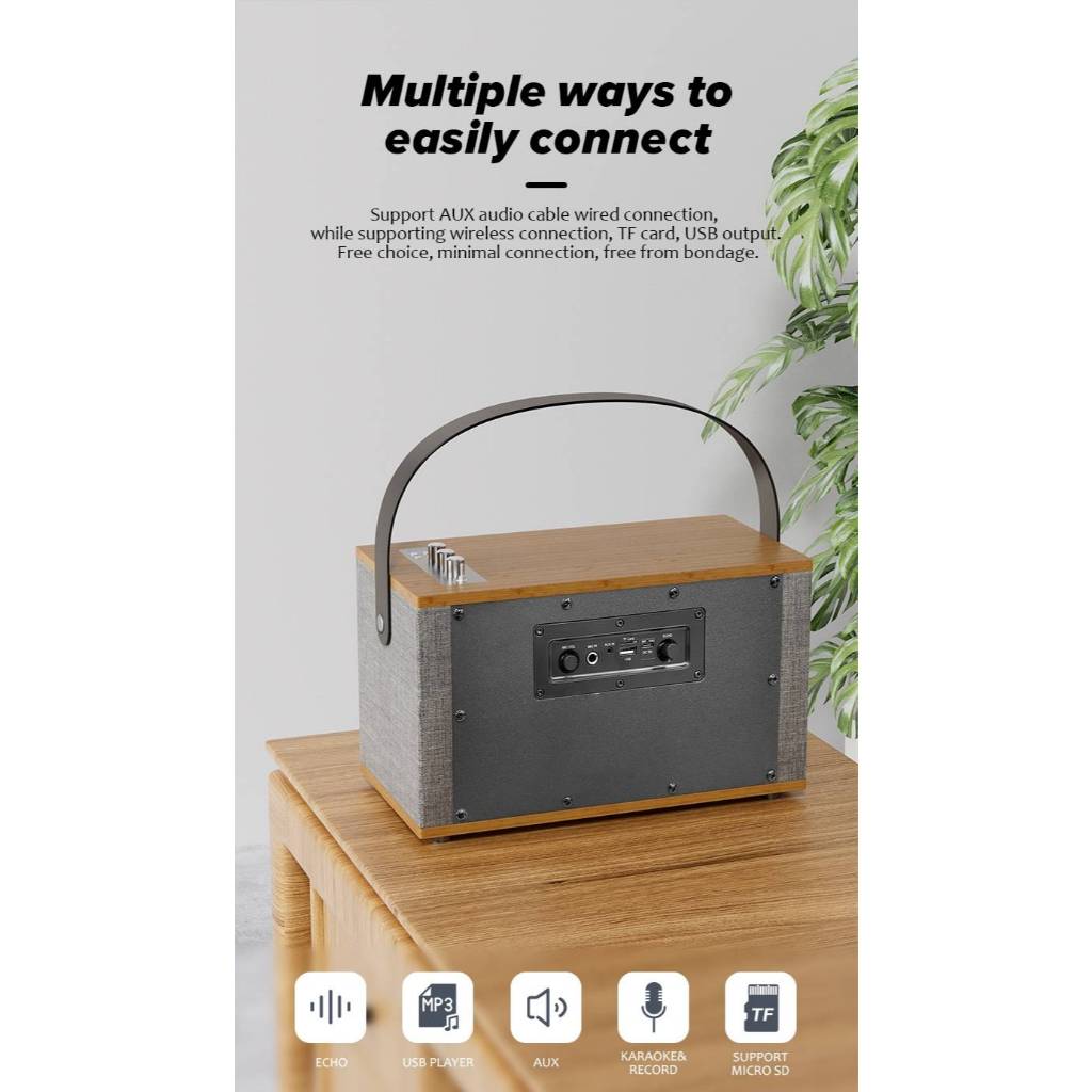 d-power ลำโพงไม้เรโทร The Three | Bluetooth 60W รองรับไมค์ เบสแน่น รับประกันศูนย์ 1ปี