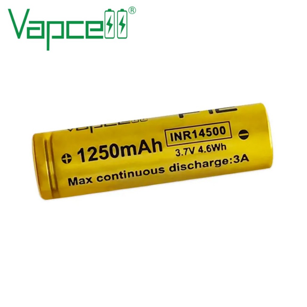 (หัวแบน) ถ่านชาร์จ Li-ion Vapcell 14500 3.7V 1250mAh สีทอง