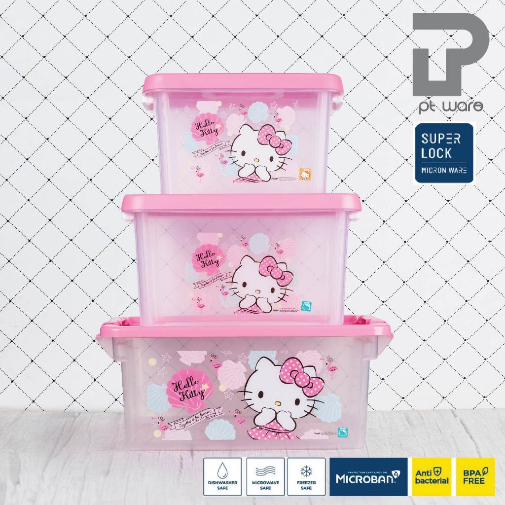 Superlock Micronware กล่องใส่ของ กล่องหูหิ้ว กล่องพลาสติก ลายลิขสิทธิ์แท้ Hello Kitty (มีให้เลือก 3 ขนาด)