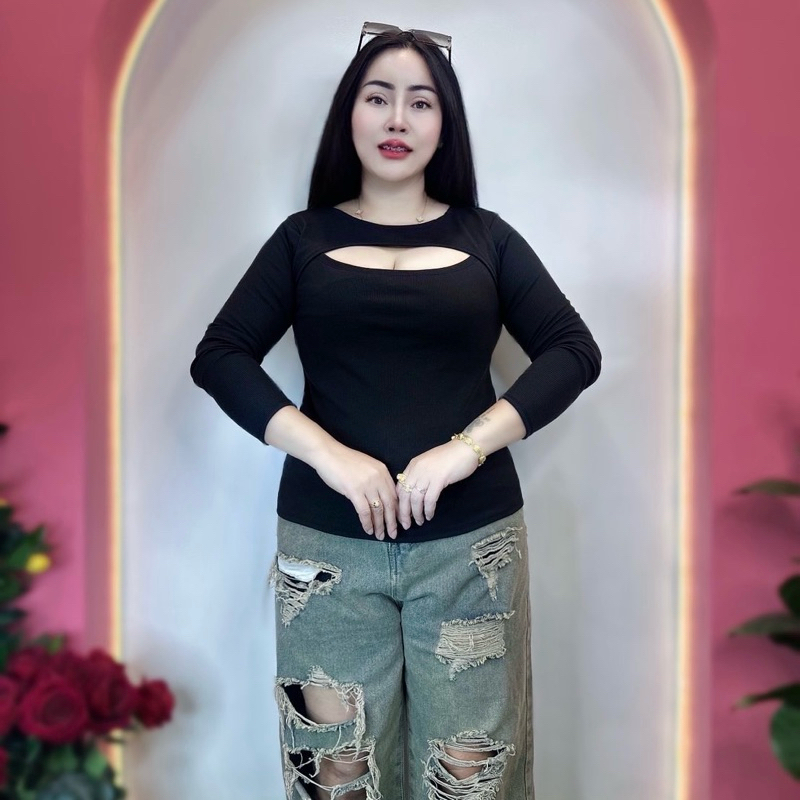 จัดส่งไวมาก✅เสื้อสาวอวบ อก38-44 ยาว24  ฮิตสุตใส่ได้ตลอดกาลไม่เอ้า  เว้าหน้าแขนยาว - รูปที่ 3