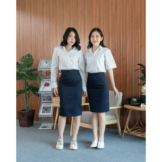 กระโปรงทรงเอผ้าเสริท กระโปรงรับปริญญา กระโปรงพิธีการ ยาว22-24 -26 สีกรม-ดำ (ผ่าหลังทับผ้าเสริทไม่ยืด)