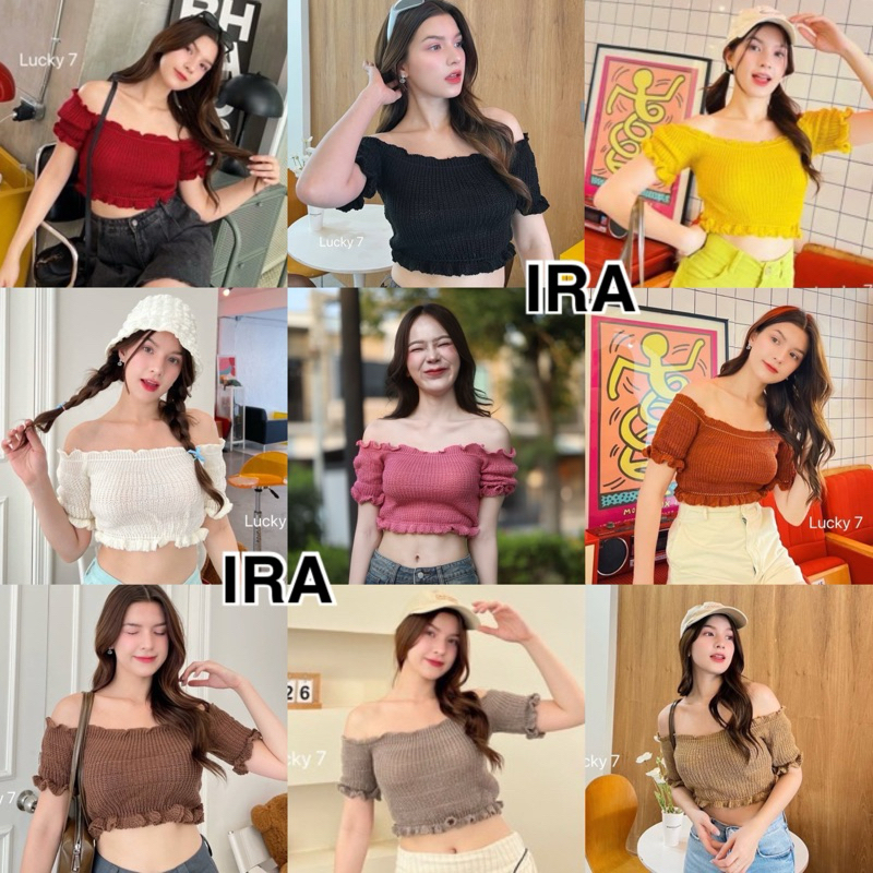 BY IRA off-shoulder ไหมพรมเปิดไหล่ยั่วๆมาแล้วจ่ะ สม้อคบน ล่าง ระบายชายกับแขนเบาๆหวานๆ
