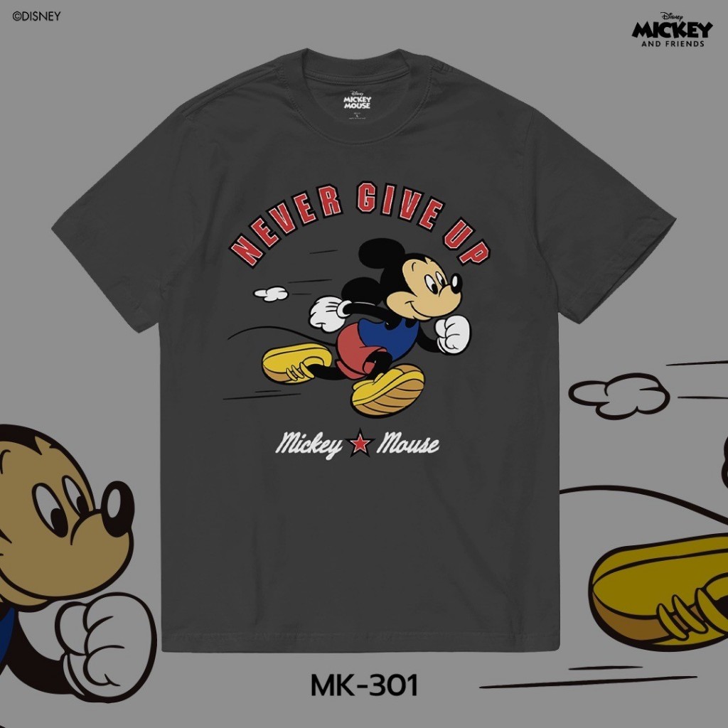 Power 7 Shop เสื้อยืดการ์ตูน Mickey Mouse  ลิขสิทธ์แท้ DISNEY (MK-301-สีเทาเข้ม)