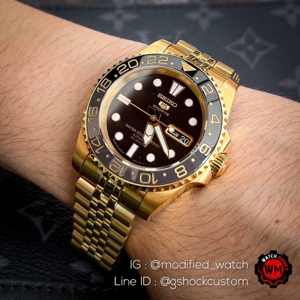 SeikoMod 5Sport Yellow Gold Submariner GMT Design SNZF22J Very Rare item