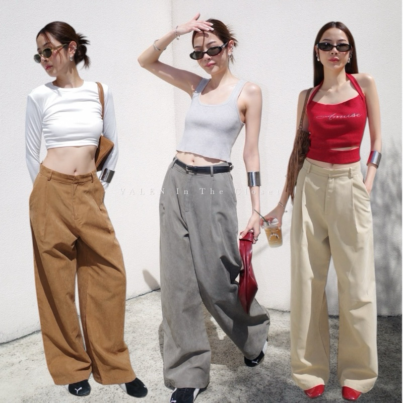 ส่งด่วน🛵 amuse pants 🔖กางเกงขายาวเอวสูงจับจีบหน้า เอวตะขอ ด้านหลังแต่งกระเป๋า