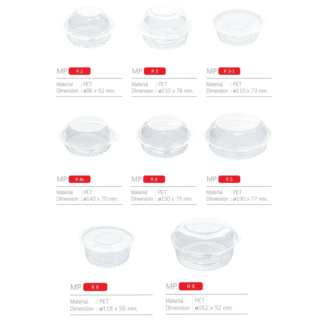 กล่อง กลม ฝาเรียบและฝาโดม R2 R3 R3-1 R4s R4 R5 R6 R9 ตรา My Pack กล่องเนื้อ Pet ใส สวย