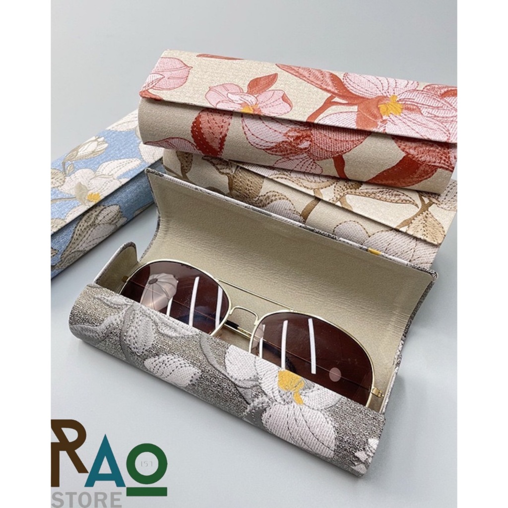 RAO Store พร้อมส่ง กล่องใส่แว่นตา วัสดุหนังPU แนวดอกไม้สดใส พาสเทล ด้านในบุกำมะหยี่ ขนาดพกพาสะดวก กล่องแว่นตาวินเทจ