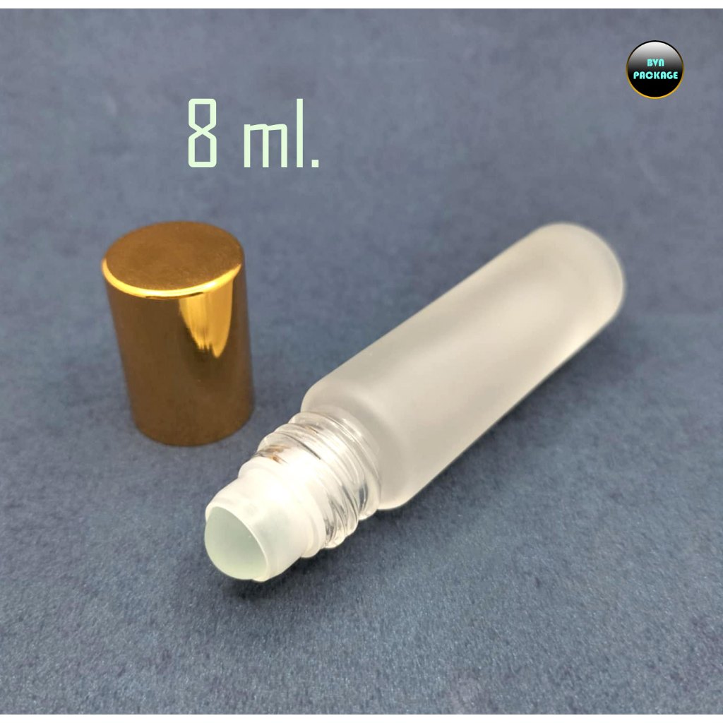 ขวดแก้ว 8 ml. พร้อมลูกกลิ้ง และ ฝามีให้เลือกหลายสี (50ขวด)