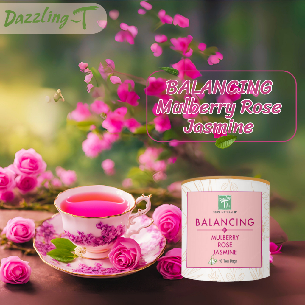 ชาหม่อน กุหลาบ มะลิ Dazzling-t  BALANCING Mulberry Rose Jasmine Tea มาตรฐาน อย. รับรอง 10 Tea Bag