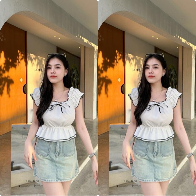เสื้อแต่งโบว์ ริบบิ้น(รหัสJ35) งานใหม่ รุ่นฮิตในตต. กดก่อนหมดนะคะ