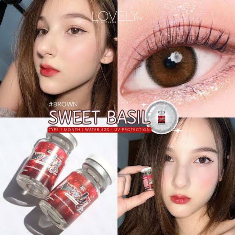 💓คอนแทคเลนส์⭐ขนาดกลาง⭐Brown✨Sweet Basil ลายธรรมชาติหวานๆฉ่ำๆ(Lovelylens)สายตาปกติ