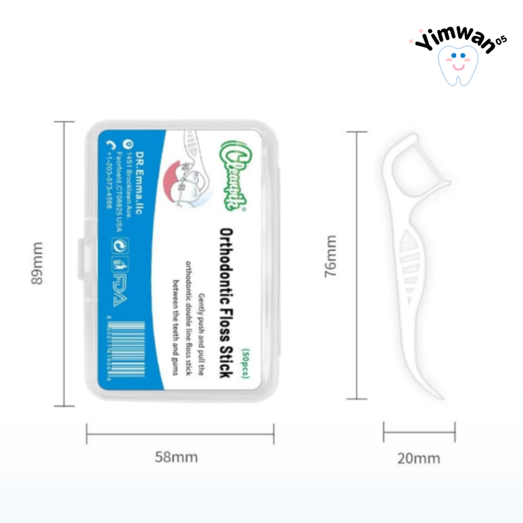 Cleanpik (กล่อง) ไหมขัดฟันสำหรับคนจัดฟัน แบบกล่อง 50ชิ้น ไหม2เส้น ไหมแบบมีด้ามจับ Cleanpikกล่อง