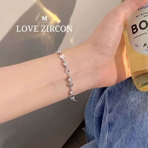 MEET💕กำไลเงิน Love Zircon กำไลเงินแท้ สร้อยข้อมือปรับได้ กำไลเพชร กำไลแฟชั่น ข้อ