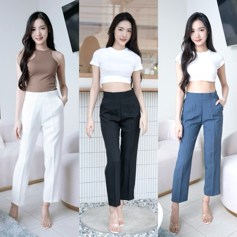 Side zipper pants กางเกงขายาวผู้หญิงผ้าสโนวซิปข้างยาว 37 นิ้ว