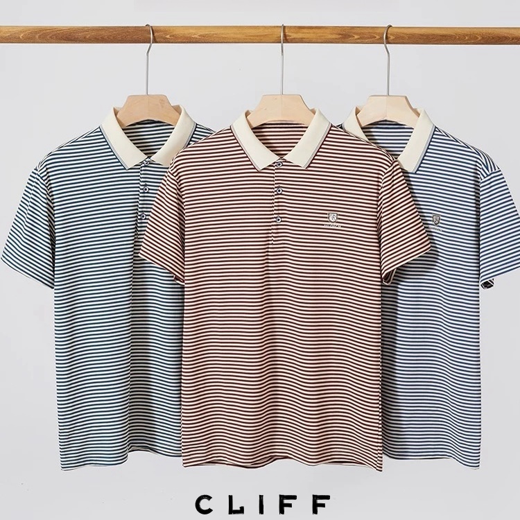 CLIFF เสื้อเชิ้ตผู้ชาย ลาย สีต่อ เสื้อคอปก งานปัก มีสไตล์ ธุรกิจ