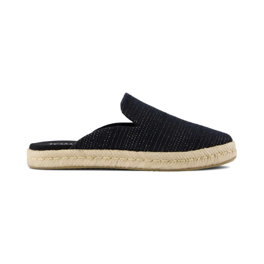 TOMS รองเท้าลำลองผู้หญิง สลิปออน รุ่น Santiago Mule Black Metallic Linen Stripe (CE) รองเท้าลิขสิทธิ์แท้