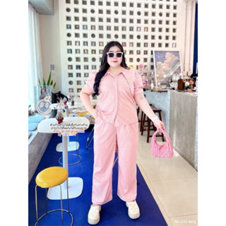 ชุดไปเที่ยว ชุดสาวอวบ เซ็ตบาโลนีปกแหลมขายาว อก 38-46 นิ้ว  เ…