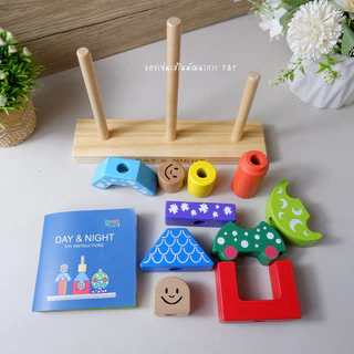 Preschool puzzel game บล็อคไม้ Day & Night ของเล่นฝึกแก้ปัญหาสำหรับเด็ก